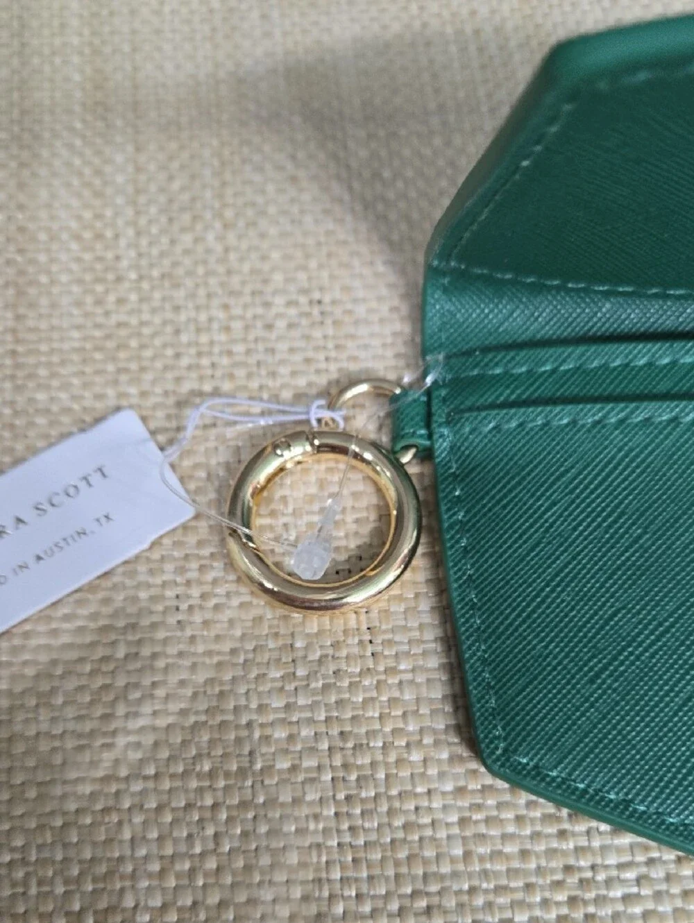 Kendra Scott Green Card Holder Key Ring with Gold Accent